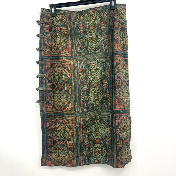 Dresses & Skirts - Tribal Print Green Red Midi Length Skirt Medium